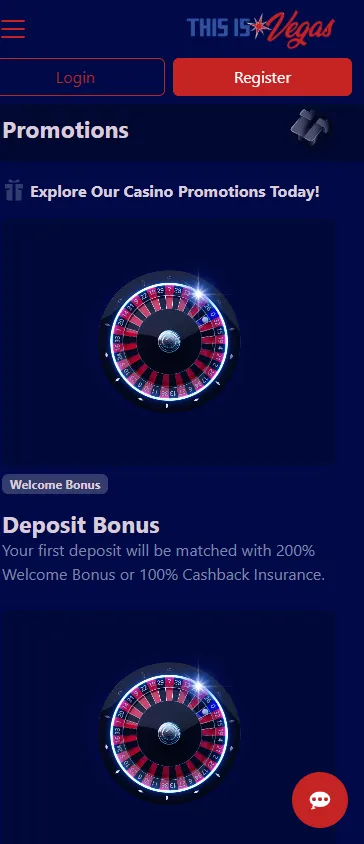 This Is Vegas Casino mobile promotions screen
